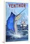 Ventnor, New Jersey - Sailfish Deep Sea Fishing-Lantern Press-Framed Art Print