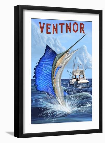 Ventnor, New Jersey - Sailfish Deep Sea Fishing-Lantern Press-Framed Art Print