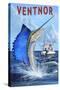 Ventnor, New Jersey - Sailfish Deep Sea Fishing-Lantern Press-Stretched Canvas