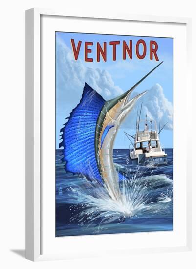 Ventnor, New Jersey - Sailfish Deep Sea Fishing-Lantern Press-Framed Art Print