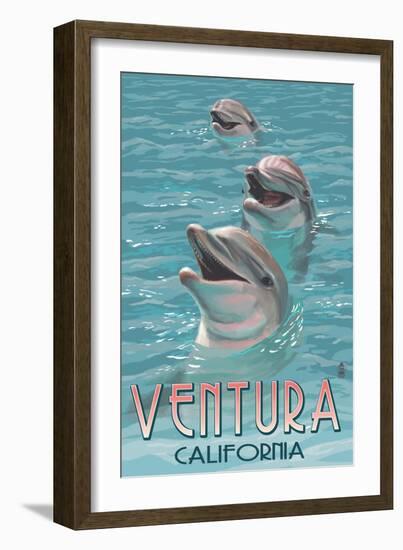 Ventura, California - Dolphins-Lantern Press-Framed Art Print