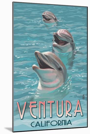 Ventura, California - Dolphins-Lantern Press-Mounted Art Print