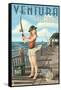 Ventura, California - Pinup Girl Fishing-Lantern Press-Framed Stretched Canvas