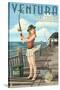 Ventura, California - Pinup Girl Fishing-Lantern Press-Stretched Canvas