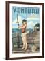 Ventura, California - Pinup Girl Fishing-Lantern Press-Framed Art Print