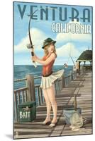 Ventura, California - Pinup Girl Fishing-Lantern Press-Mounted Art Print