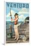 Ventura, California - Pinup Girl Fishing-Lantern Press-Framed Art Print