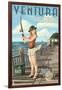 Ventura, California - Pinup Girl Fishing-Lantern Press-Framed Art Print