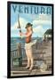 Ventura, California - Pinup Girl Fishing-Lantern Press-Framed Art Print