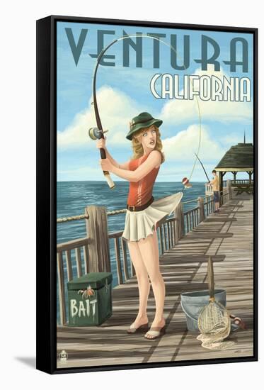 Ventura, California - Pinup Girl Fishing-Lantern Press-Framed Stretched Canvas