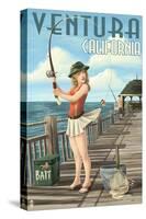 Ventura, California - Pinup Girl Fishing-Lantern Press-Stretched Canvas