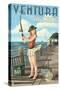 Ventura, California - Pinup Girl Fishing-Lantern Press-Stretched Canvas