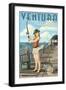 Ventura, California - Pinup Girl Fishing-Lantern Press-Framed Art Print