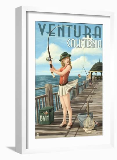 Ventura, California - Pinup Girl Fishing-Lantern Press-Framed Art Print