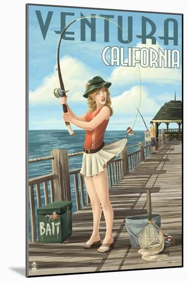 Ventura, California - Pinup Girl Fishing-Lantern Press-Mounted Art Print