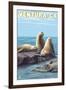 Ventura, California - Sea Lions-Lantern Press-Framed Art Print