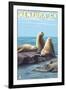 Ventura, California - Sea Lions-Lantern Press-Framed Art Print