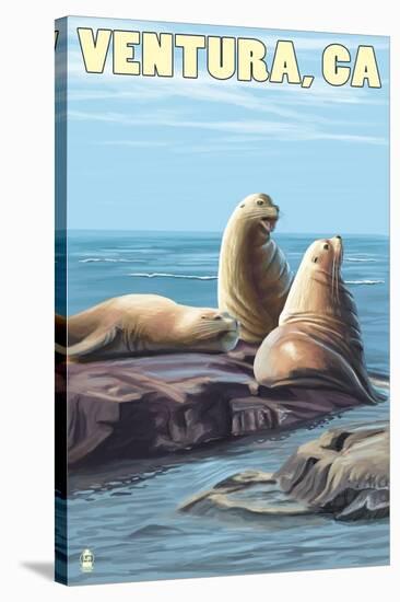 Ventura, California - Sea Lions-Lantern Press-Stretched Canvas