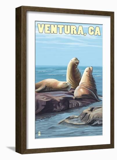 Ventura, California - Sea Lions-Lantern Press-Framed Art Print