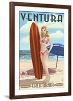 Ventura, California - Surfer Pinup Girl-Lantern Press-Framed Art Print