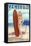 Ventura, California - Surfer Pinup Girl-Lantern Press-Framed Stretched Canvas