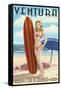 Ventura, California - Surfer Pinup Girl-Lantern Press-Framed Stretched Canvas