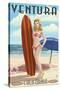 Ventura, California - Surfer Pinup Girl-Lantern Press-Stretched Canvas