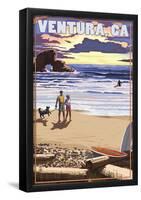Ventura, California - Surfing Beach Scene-null-Framed Poster
