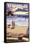 Ventura, California - Surfing Beach Scene-Lantern Press-Framed Stretched Canvas