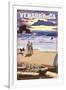 Ventura, California - Surfing Beach Scene-Lantern Press-Framed Art Print