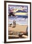 Ventura, California - Surfing Beach Scene-Lantern Press-Framed Art Print