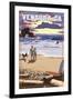 Ventura, California - Surfing Beach Scene-Lantern Press-Framed Art Print