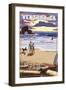 Ventura, California - Surfing Beach Scene-Lantern Press-Framed Art Print