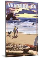 Ventura, California - Surfing Beach Scene-Lantern Press-Mounted Art Print