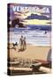 Ventura, California - Surfing Beach Scene-Lantern Press-Stretched Canvas