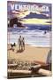 Ventura, California - Surfing Beach Scene-Lantern Press-Mounted Art Print