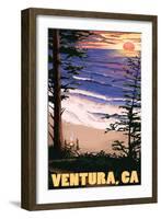 Ventura, California - Surfing Sunset-Lantern Press-Framed Art Print