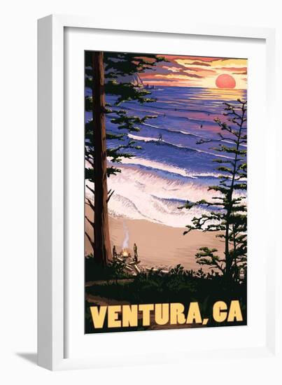 Ventura, California - Surfing Sunset-Lantern Press-Framed Art Print