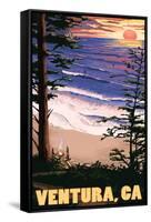 Ventura, California - Surfing Sunset-Lantern Press-Framed Stretched Canvas