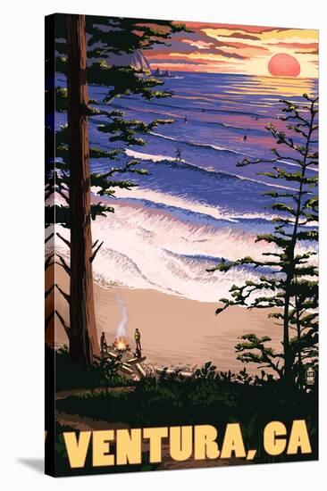 Ventura, California - Surfing Sunset-Lantern Press-Stretched Canvas