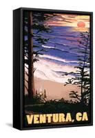 Ventura, California - Surfing Sunset-Lantern Press-Framed Stretched Canvas