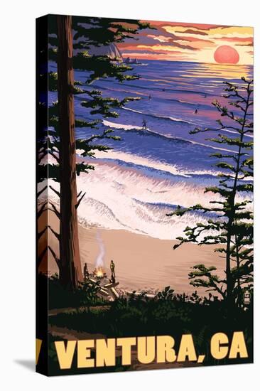 Ventura, California - Surfing Sunset-Lantern Press-Stretched Canvas