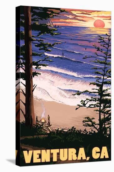Ventura, California - Surfing Sunset-Lantern Press-Stretched Canvas