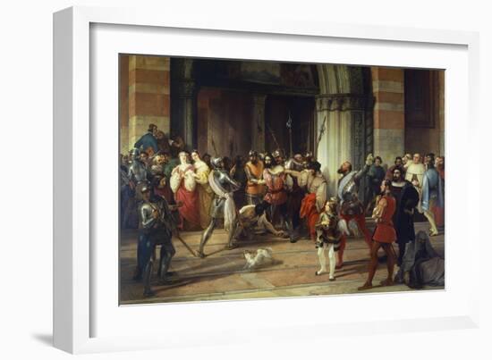 Ventura Fenaroli Arrested in the Carmine Church in Brescia by the French, 1834-Francesco Liani-Framed Giclee Print