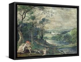 Venus and Adonis in Wooded Landscape Near Beersel Castle-Niederländischer Meister-Framed Stretched Canvas