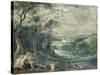 Venus and Adonis in Wooded Landscape Near Beersel Castle-Niederländischer Meister-Stretched Canvas