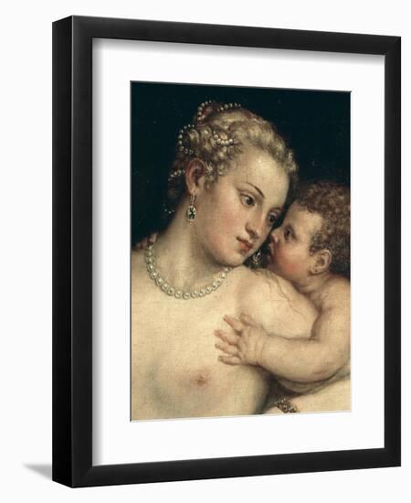 Venus and Cupid, from Venus Relaxing with Cupid and Music (Detail)-Titian (Tiziano Vecelli)-Framed Giclee Print