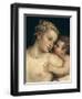 Venus and Cupid, from Venus Relaxing with Cupid and Music (Detail)-Titian (Tiziano Vecelli)-Framed Giclee Print