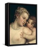 Venus and Cupid, from Venus Relaxing with Cupid and Music (Detail)-Titian (Tiziano Vecelli)-Framed Stretched Canvas