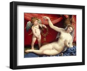 Venus and Cupid-Lorenzo Lotto-Framed Art Print